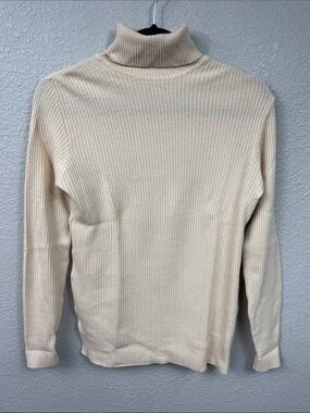 Lyle & Scott 100% Pure Cashmere Turtleneck Sweater Cream Ribbed Knit Sz 40